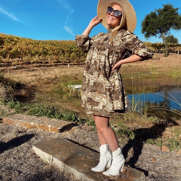 Ganni Tiger’s Eye Poplin Mini Dress Brown Tan Size 40 US 8 - Picture 3 of 12